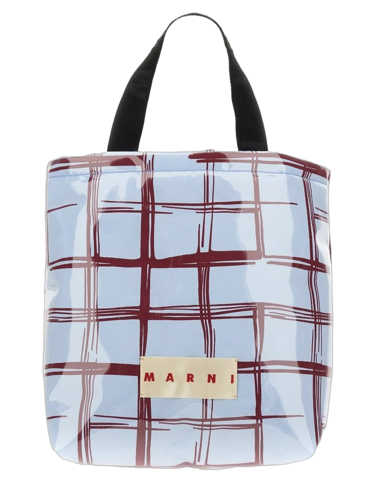 Marni 체크 로고 패치 토트 백