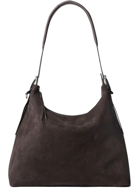 Belted hobo bag in suede